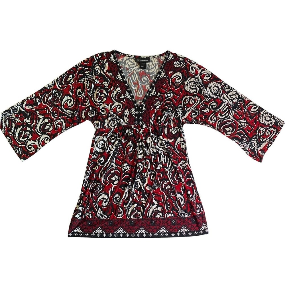 INC International Concepts Womens Small Red Black Floral V Neck Tunic Blouse
